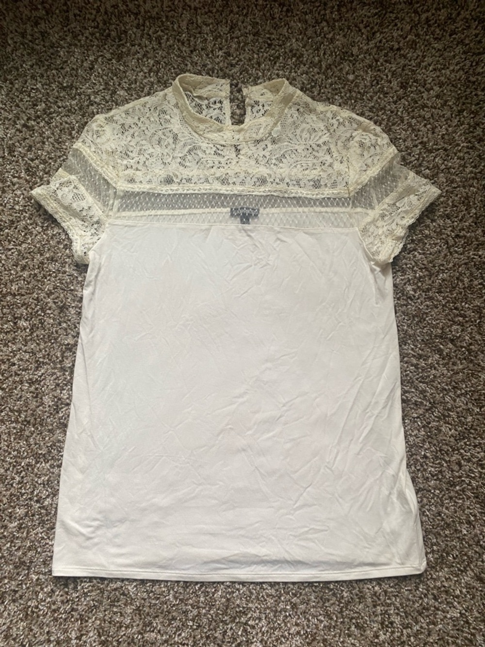 Express Cream Lace Yoke Short Sleeve Blouse
